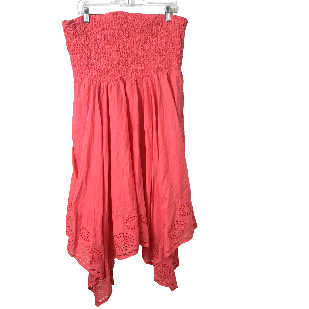 Lane Bryant NWT Women's Smocked Eyelet Handkerchief Hem Dress Pink 14/16
